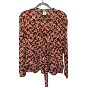 Cabi Ringleader Wrap Top Long Sleeve Signet Chain Print Blouse Small